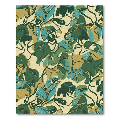 Earthy Green Blue Painterly Foliage Rug