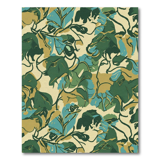 Earthy Green Blue Painterly Foliage Rug