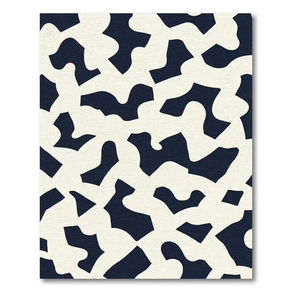 Abstract Navy and Ivory Organic Shapes Rug