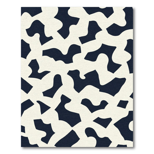 Abstract Navy and Ivory Organic Shapes Rug
