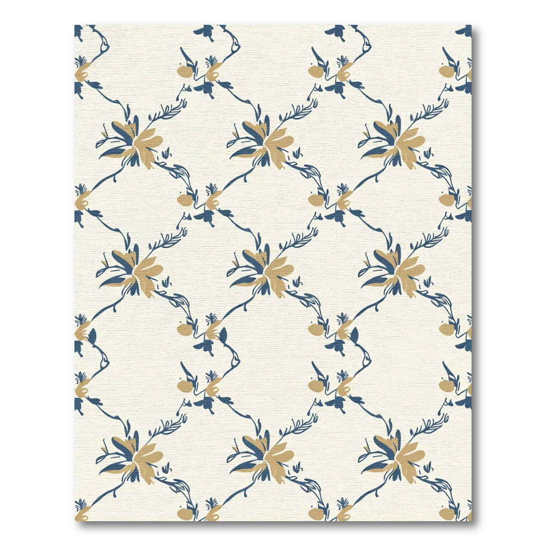 Cream Blue Gold Floral Vine Rug