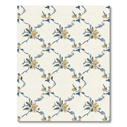 Cream Blue Gold Floral Vine Rug