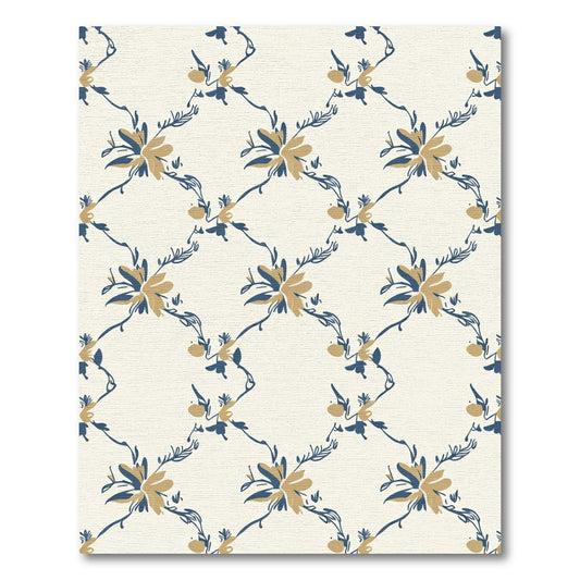 Cream Blue Gold Floral Vine Rug
