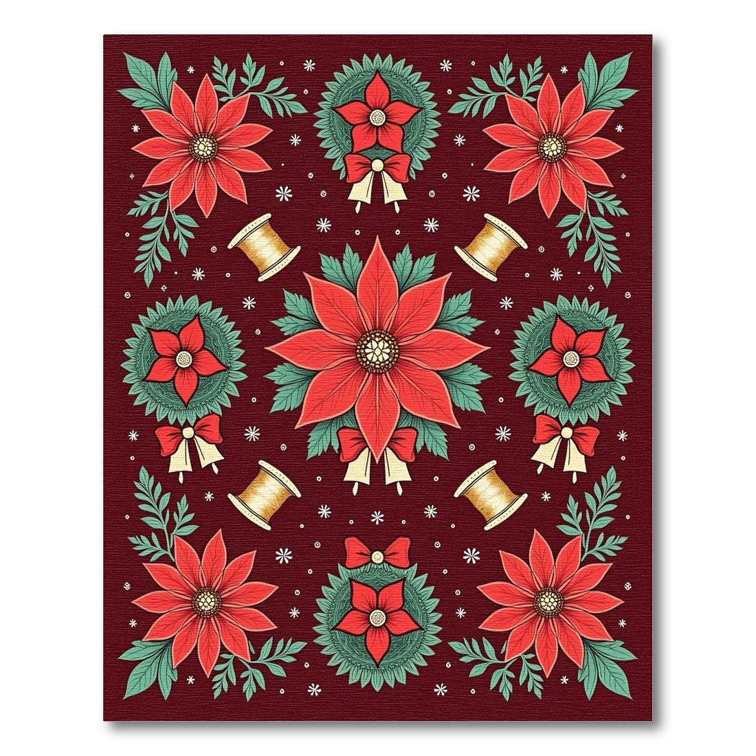 Crimson Poinsettia Bells Botanical Arrangement Rug