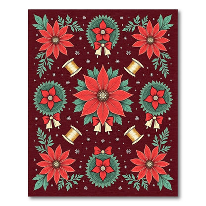 Crimson Poinsettia Bells Botanical Arrangement Rug