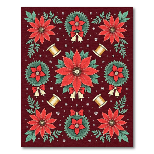 Crimson Poinsettia Bells Botanical Arrangement Rug