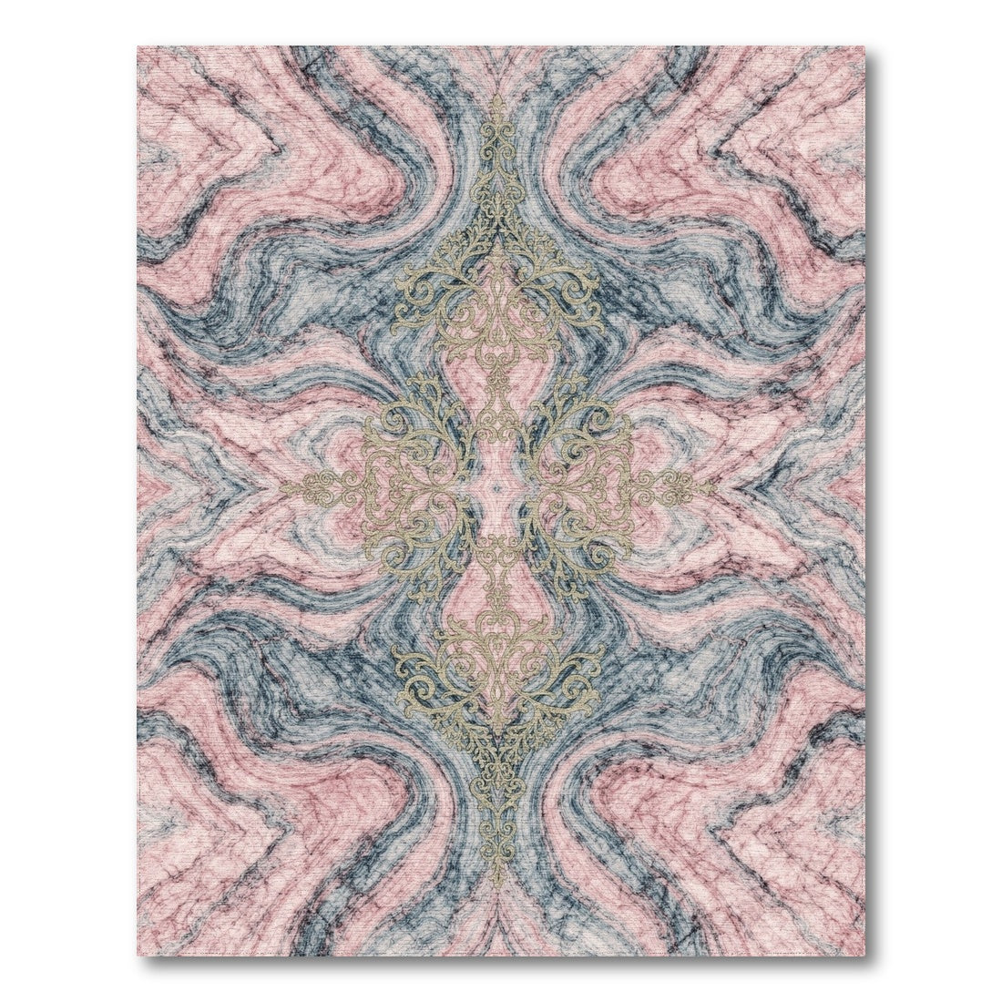 Pink Marble Gold Filigree Area Rug