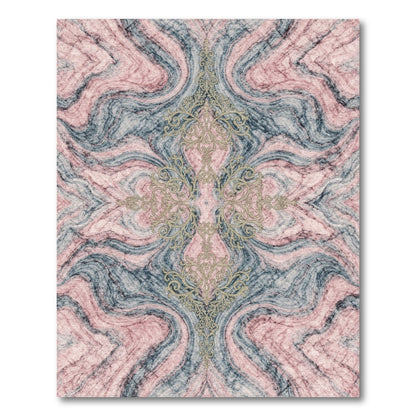 Pink Marble Gold Filigree Area Rug