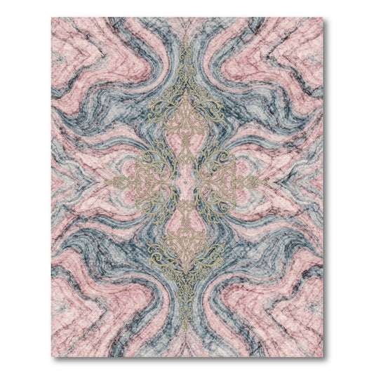 Pink Marble Gold Filigree Area Rug
