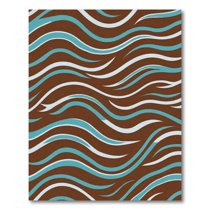 Brown Aqua White Flowing Waves Rug