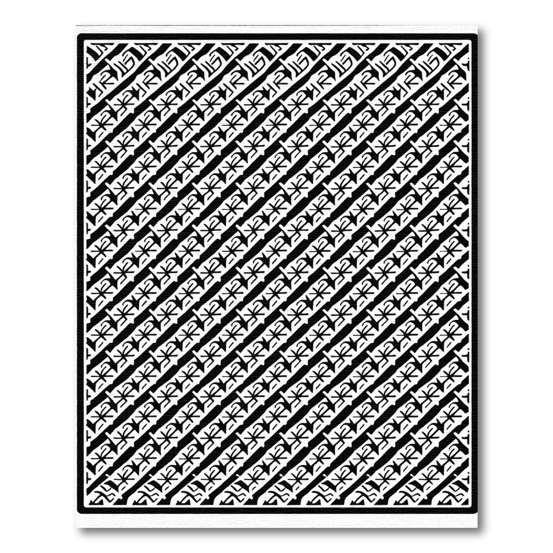 Black White Abstract Diagonal Stripe Rug