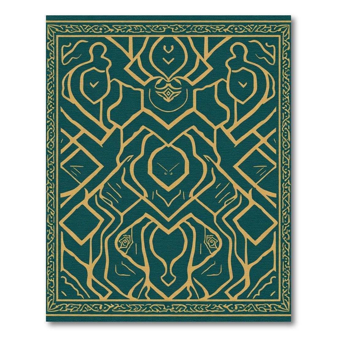 Deep Teal Gold Abstract Symmetry Rug