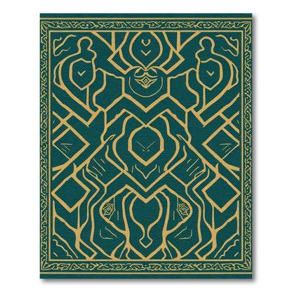Deep Teal Gold Abstract Symmetry Rug