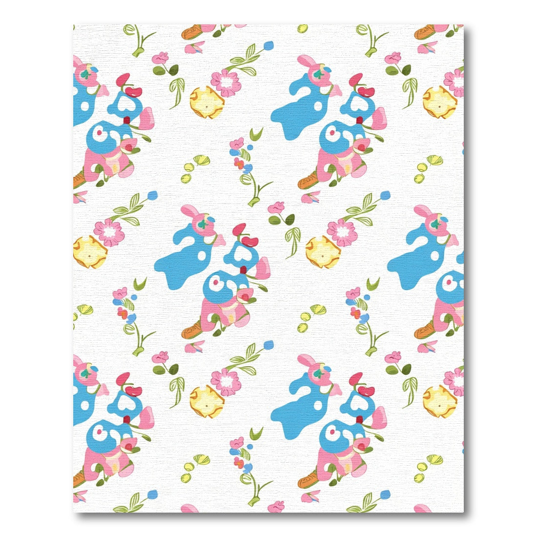 Whimsical Blue Pink Floral Character Rug