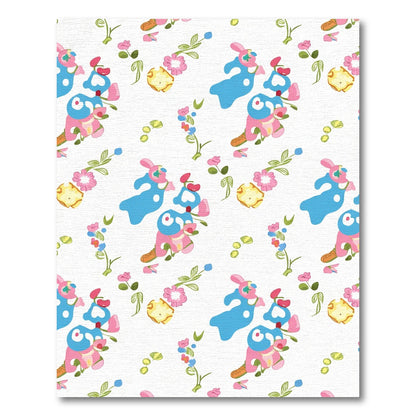 Whimsical Blue Pink Floral Character Rug