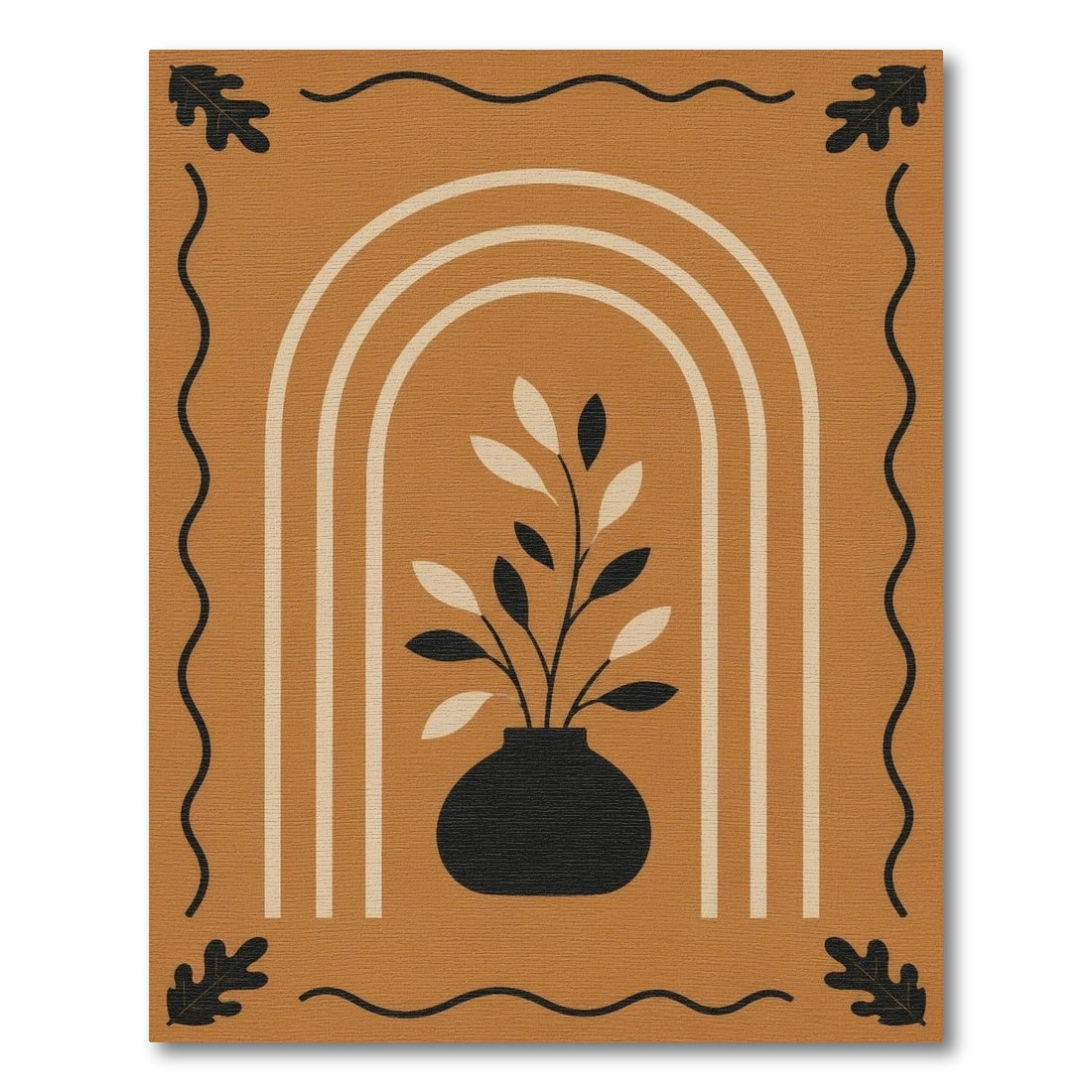 Orange Boho Vase Leaf Area Rug