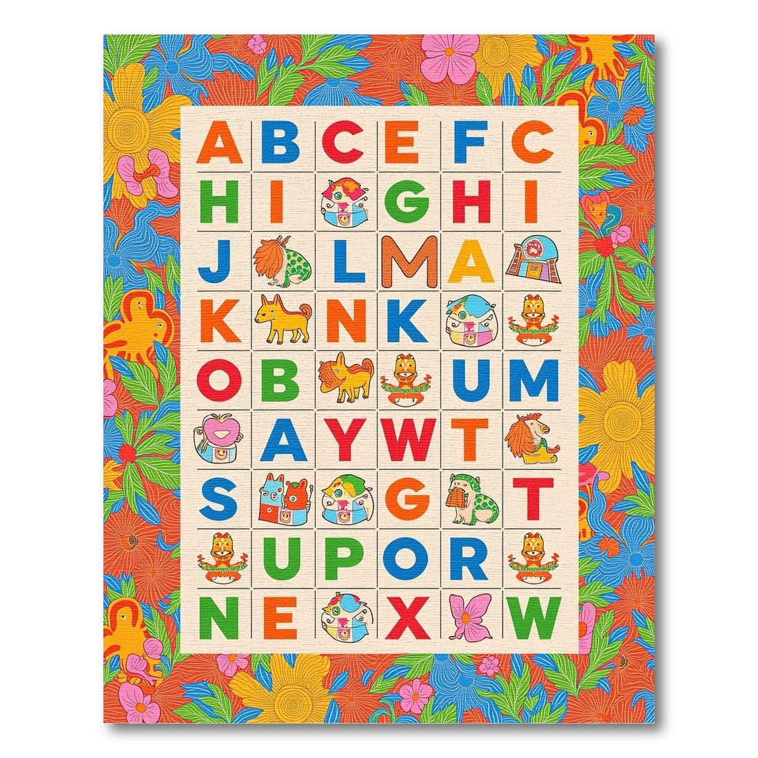 Retro Alphabet Garden Floral Rug