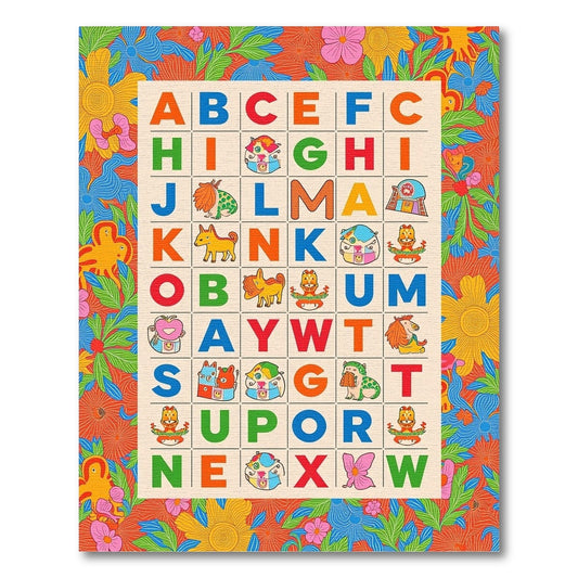 Retro Alphabet Garden Floral Rug