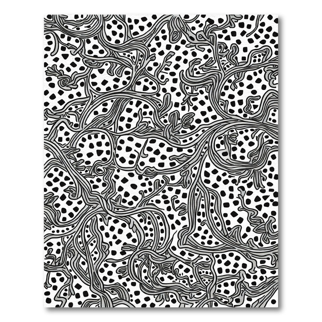 Abstract Black White Botanical Swirl Rug