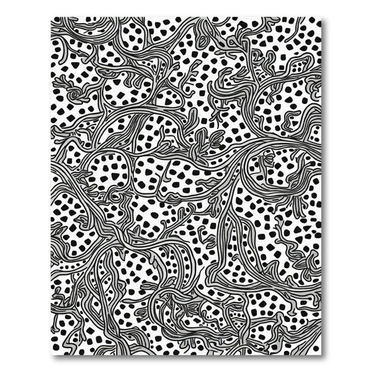 Abstract Black White Botanical Swirl Rug