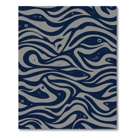 Navy Gray Flowing Abstract Shapes Rug