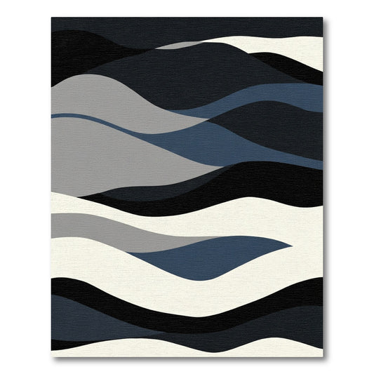 Abstract Dark Blue Wave Layers Rug