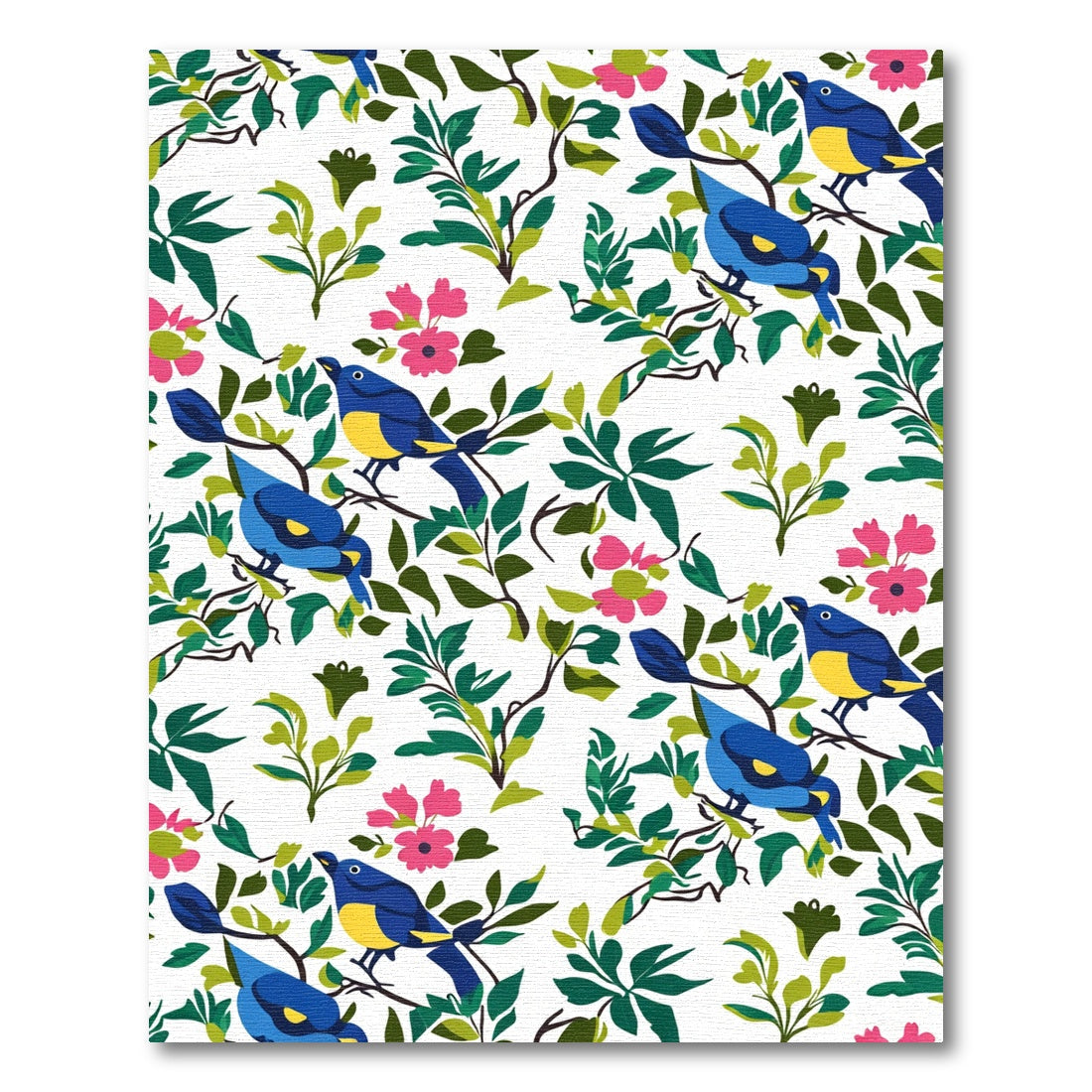 Bright Blue Birds Pink Flowers Foliage Rug