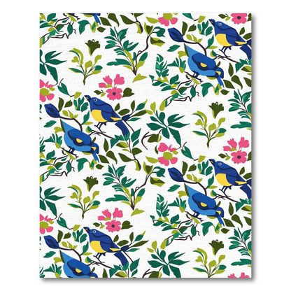 Bright Blue Birds Pink Flowers Foliage Rug