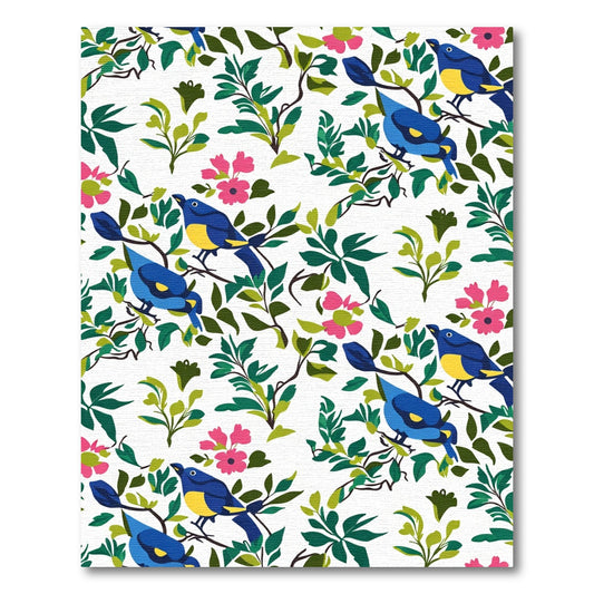 Bright Blue Birds Pink Flowers Foliage Rug