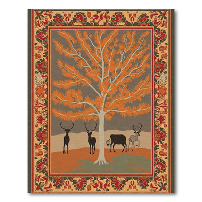 Autumn Woodland Tree Deer Scene Rug