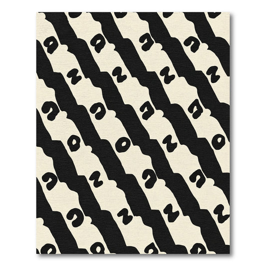 Cream Black Organic Striped Abstract Rug