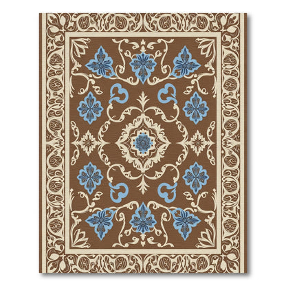 Brown Cream Blue Floral Medallion Rug
