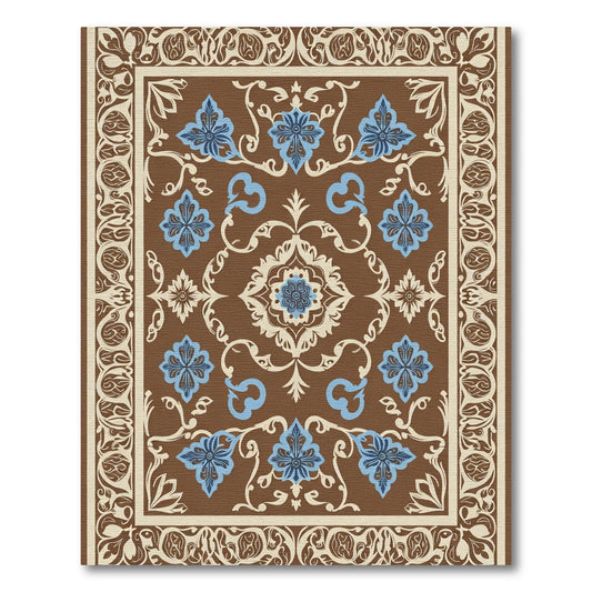 Brown Cream Blue Floral Medallion Rug