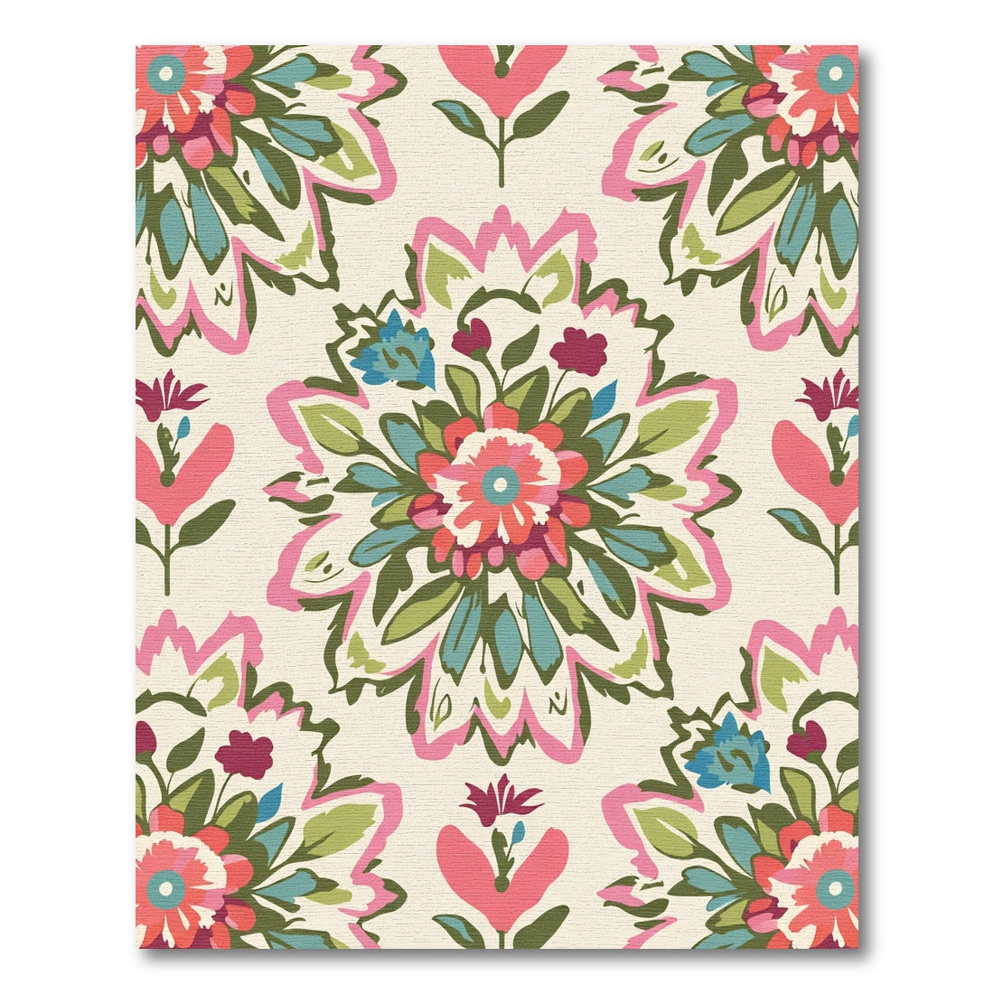 Vivid Coral Teal Floral Medallions Rug