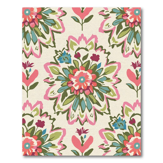 Vivid Coral Teal Floral Medallions Rug