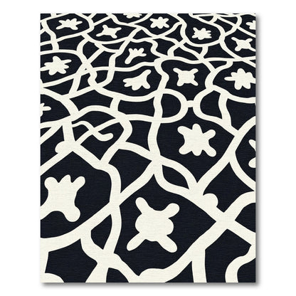 Black White Abstract Organic Lattice Rug