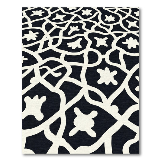Black White Abstract Organic Lattice Rug