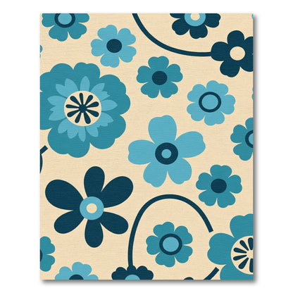 Retro Blue Floral Bloom Rug