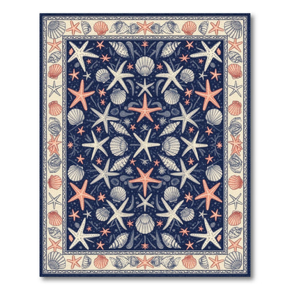 Blue and Teal Navy Coastal Starfish Seashell Area Rug