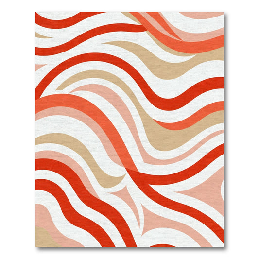 Warm Red Coral Wave Stripes Rug