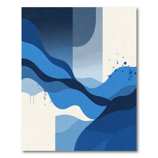 Elegant Blue Abstract Wave Composition Rug