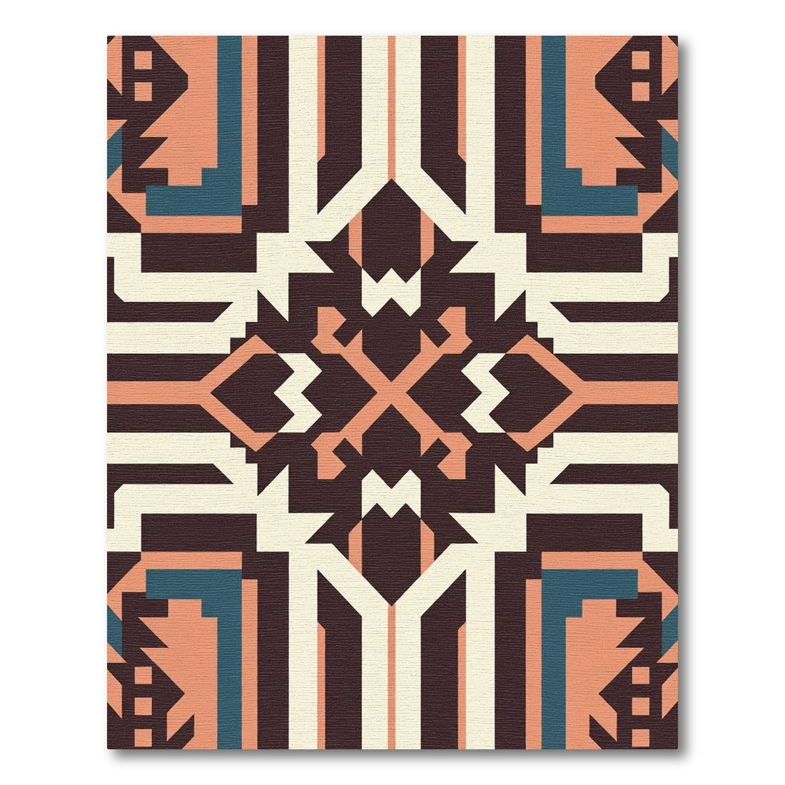 Geometric Coral Teal Ochre Abstraction Rug
