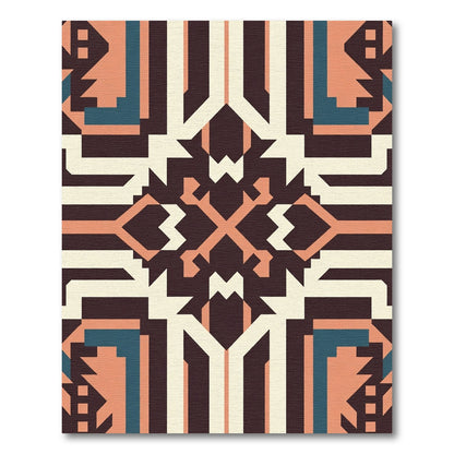 Geometric Coral Teal Ochre Abstraction Rug