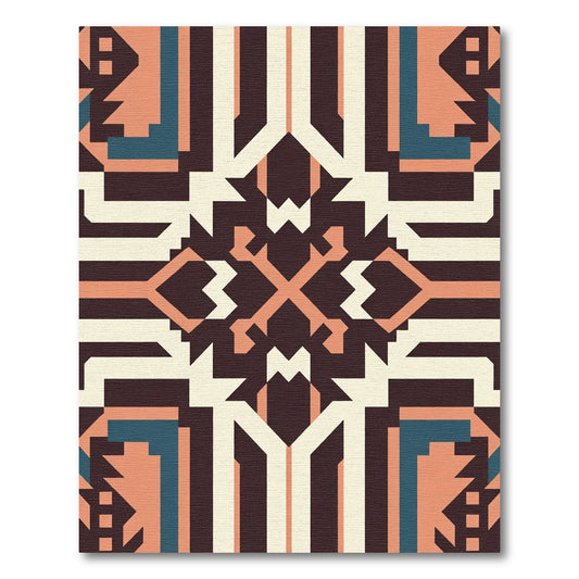 Geometric Coral Teal Ochre Abstraction Rug