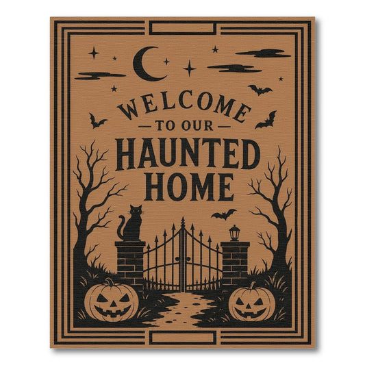 Orange Haunted Home Halloween Welcome Area Rug
