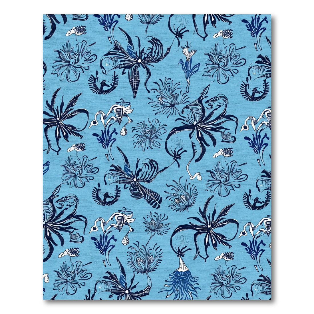 Deep Blue Abstract Floral Swirl Rug