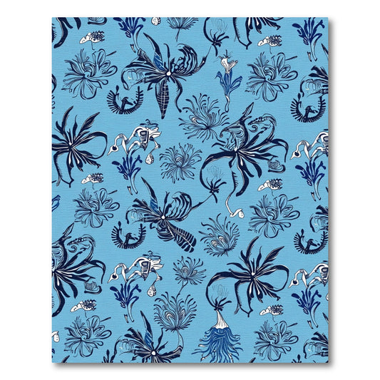 Deep Blue Abstract Floral Swirl Rug