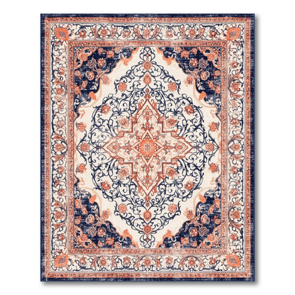 Navy Blue Orange Persian Medallion Rug