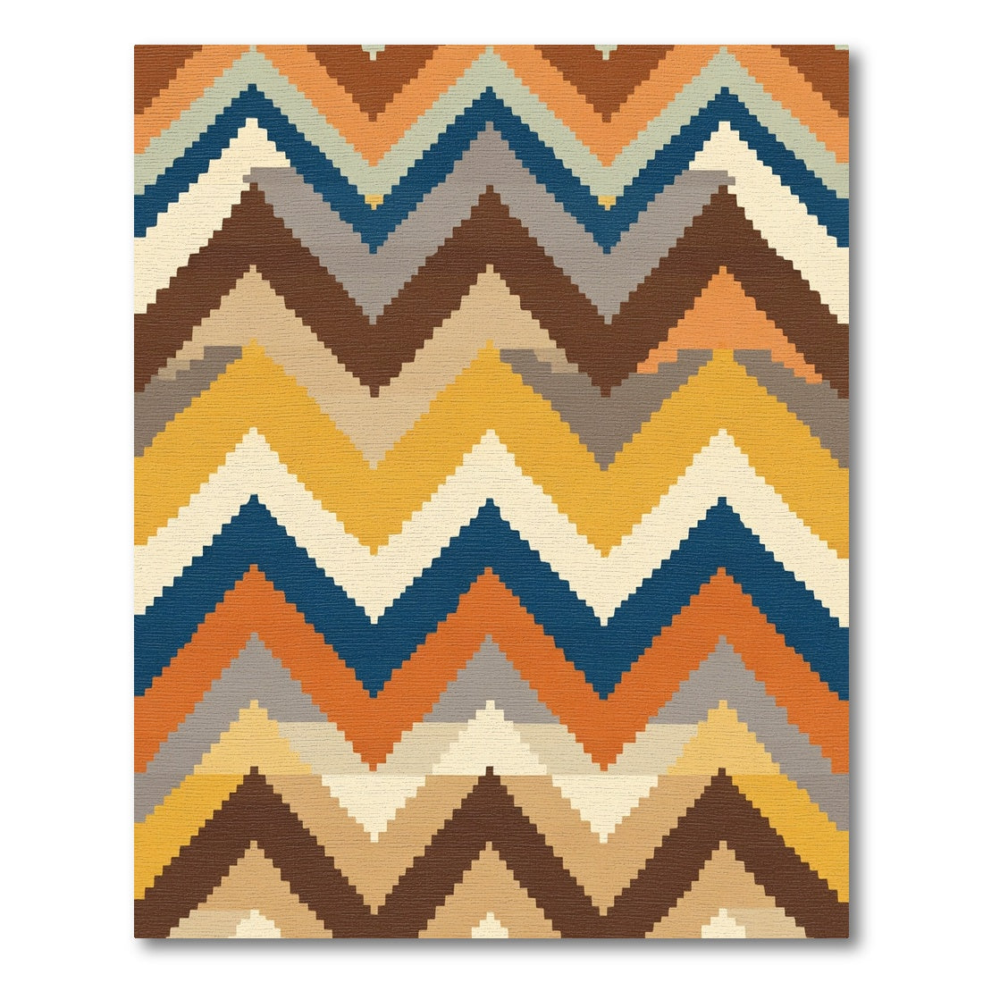 Terracotta Yellow Blue Zigzag Lines Rug