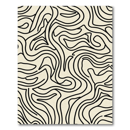 Abstract Cream Black Swirl Rug